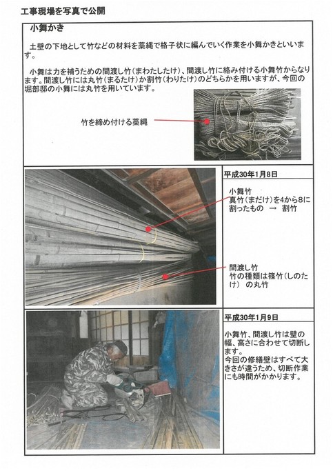 小舞に使う材料の縄と竹の写真