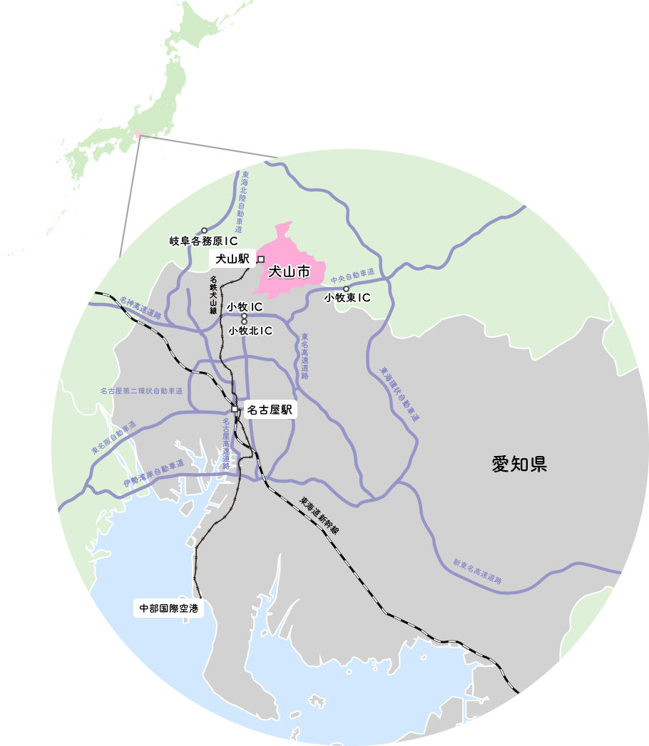 犬山市までの地図
