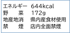 エネルギー644キロカロリー、野菜172グラム、県内産食材使用、店内全面禁煙