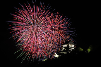花火と犬山城の写真