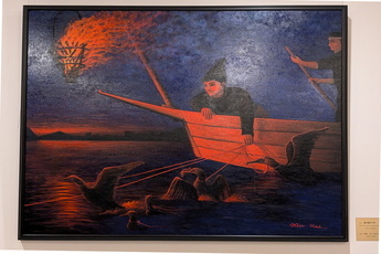 鵜と鵜匠の絆の絵画の写真