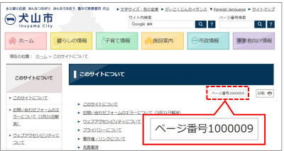 ページタイトルの下に掲載されているページ番号を示した図