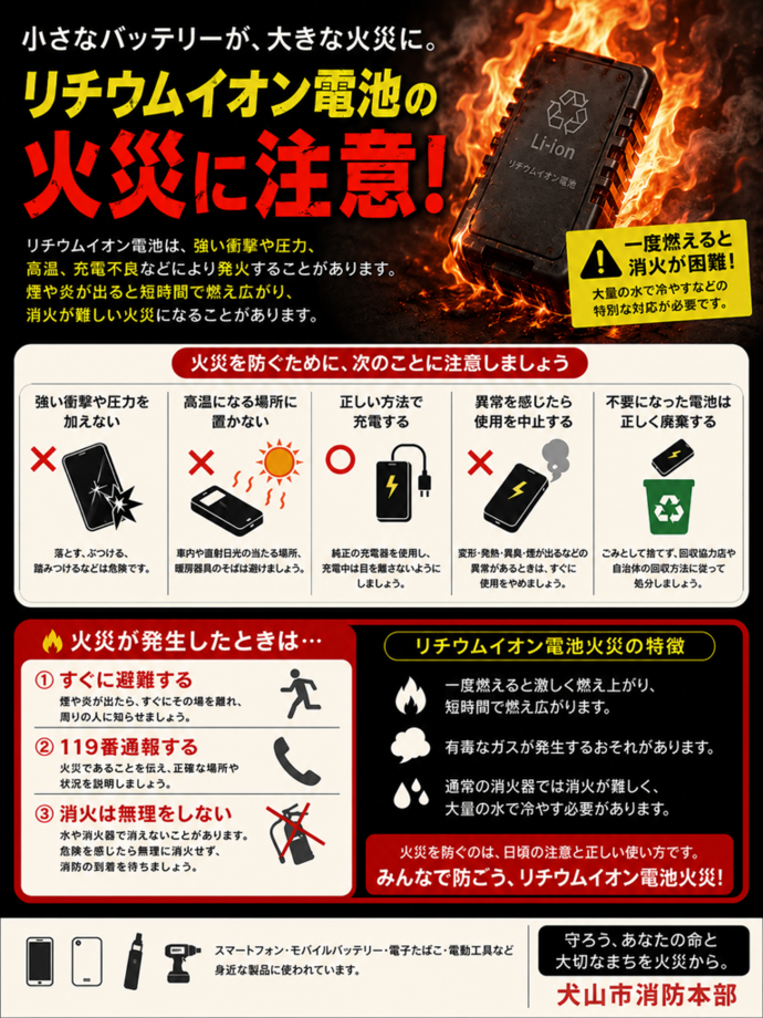 なくそうリチウムイオン電池火災
